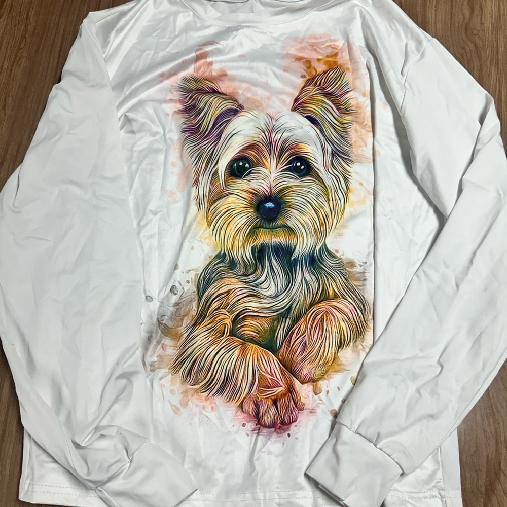 White Long Sleeve Dog Print Shirt